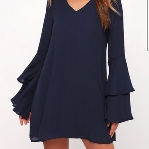 Lulu’s Blue Shift Dress with Flowy long sleeves